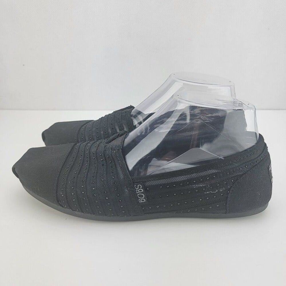 Skechers BOBS Womens Size 9 Black Memory Foam Studded Slip On Casual Flats 33415